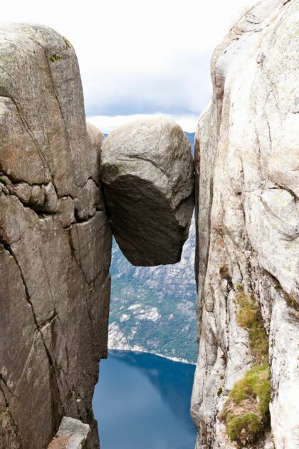 Kjeragbolten in Norway the biggest stone between 2nd rocks