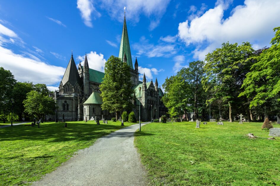 Of Nidaros Cathedral in a summer day the northernmost medieval cathedral in the world