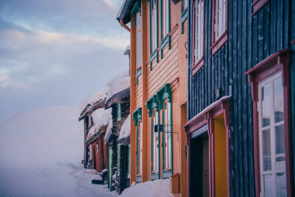 Houses in UNESCO Heritage town of Røros, Norway